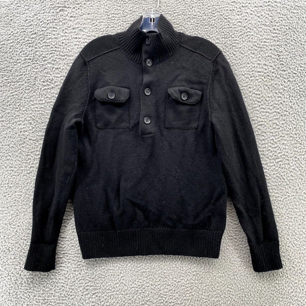 Banana Republic Sweater Adult Small Black Merino Wool 1/4 Button Up Knit Women's - Picture 2 of 10